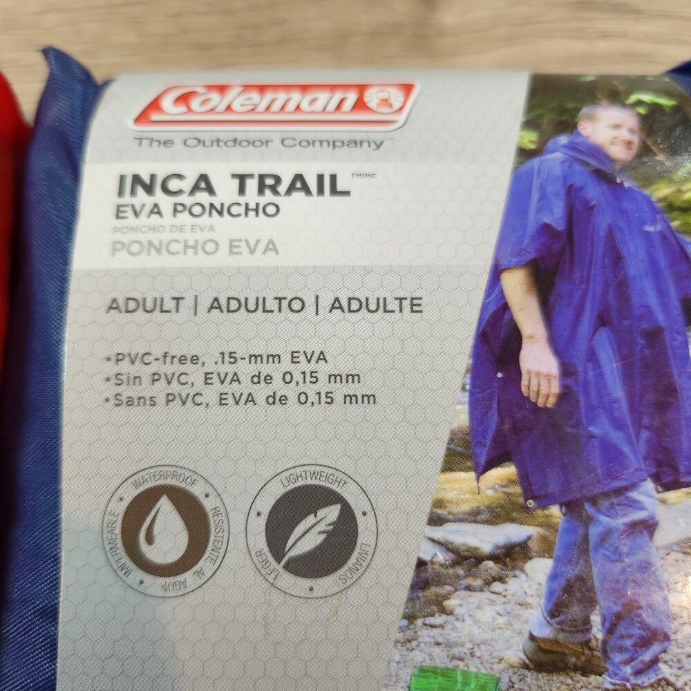 Coleman Inca Trail EVA Poncho Adult Universal Size Rain Defense Red Blue 2 Pack - Picture 3 of 6